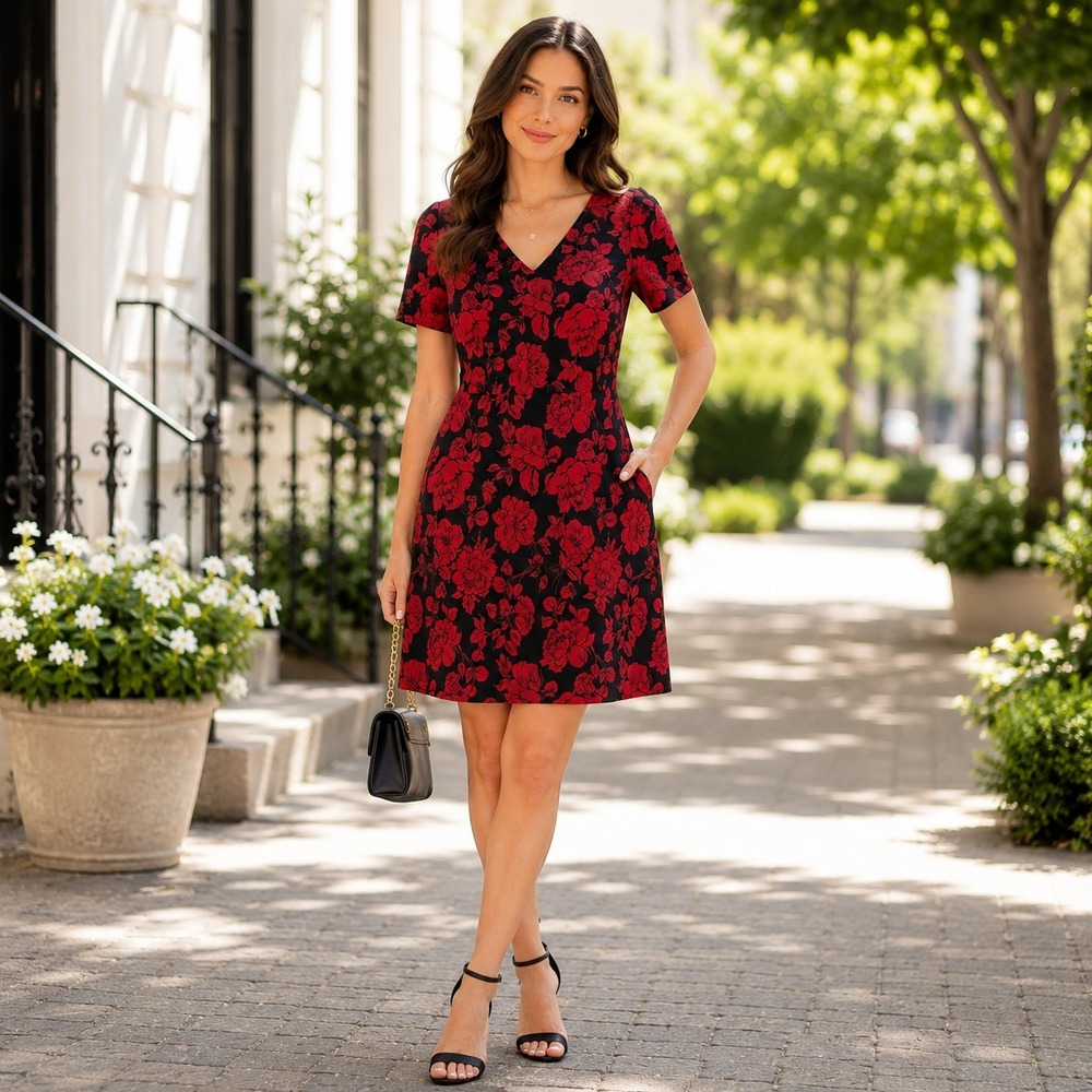 Talbots Floral Jacquard‎ Dress Size 2 Black Red Holiday Cocktail Party NWT